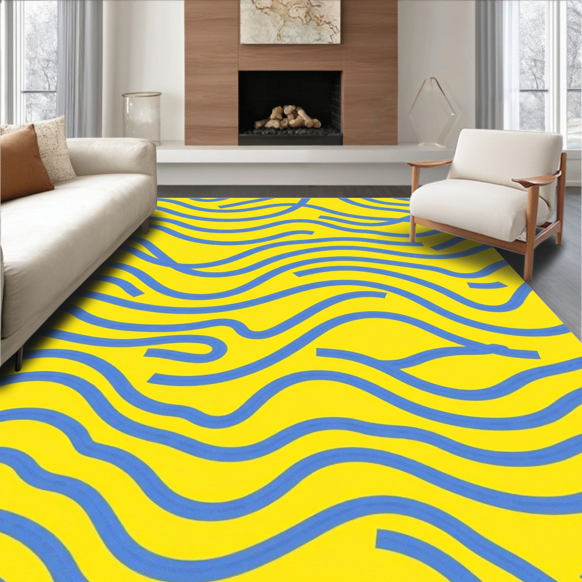 Vivid Blue Wave Pattern Rug