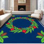 Bold Blue Red Floral Pinecone Wreath Rug