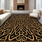 Intricate Black Gold Symmetric Design Rug