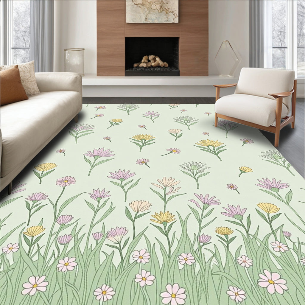 Whimsical Field of Flowers Pattern Rug