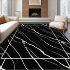 Black White Abstract Marbled Design Rug