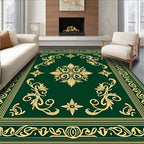 Emerald Green Golden Botanical Medallion Rug