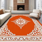 Orange White Intricate Medallion Border Design Rug