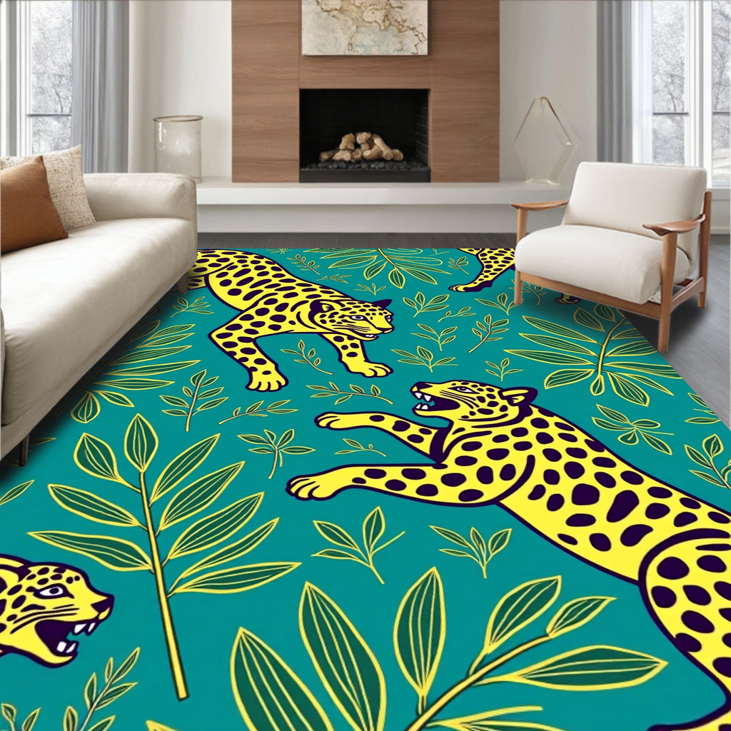 Yellow Jaguar Jungle Print Rug