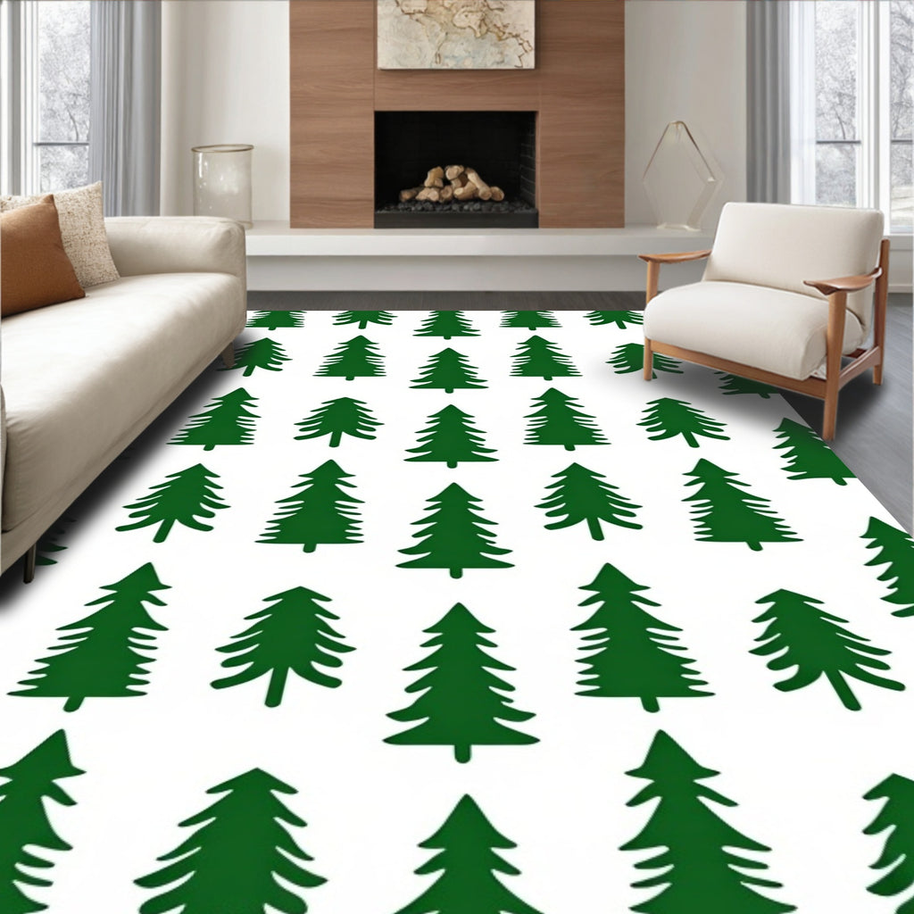Forest Green Evergreen Tree Repeats Rug