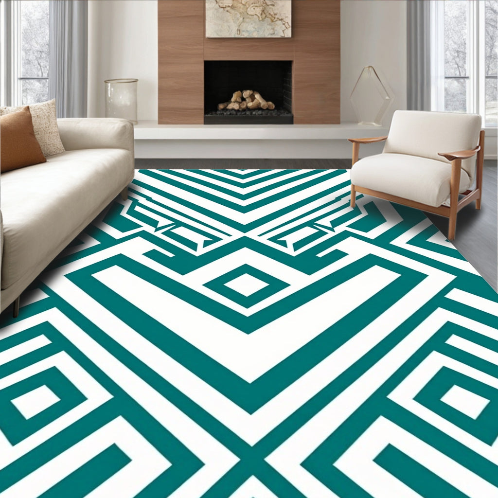 Teal Diamond Geometric Abstract Rug