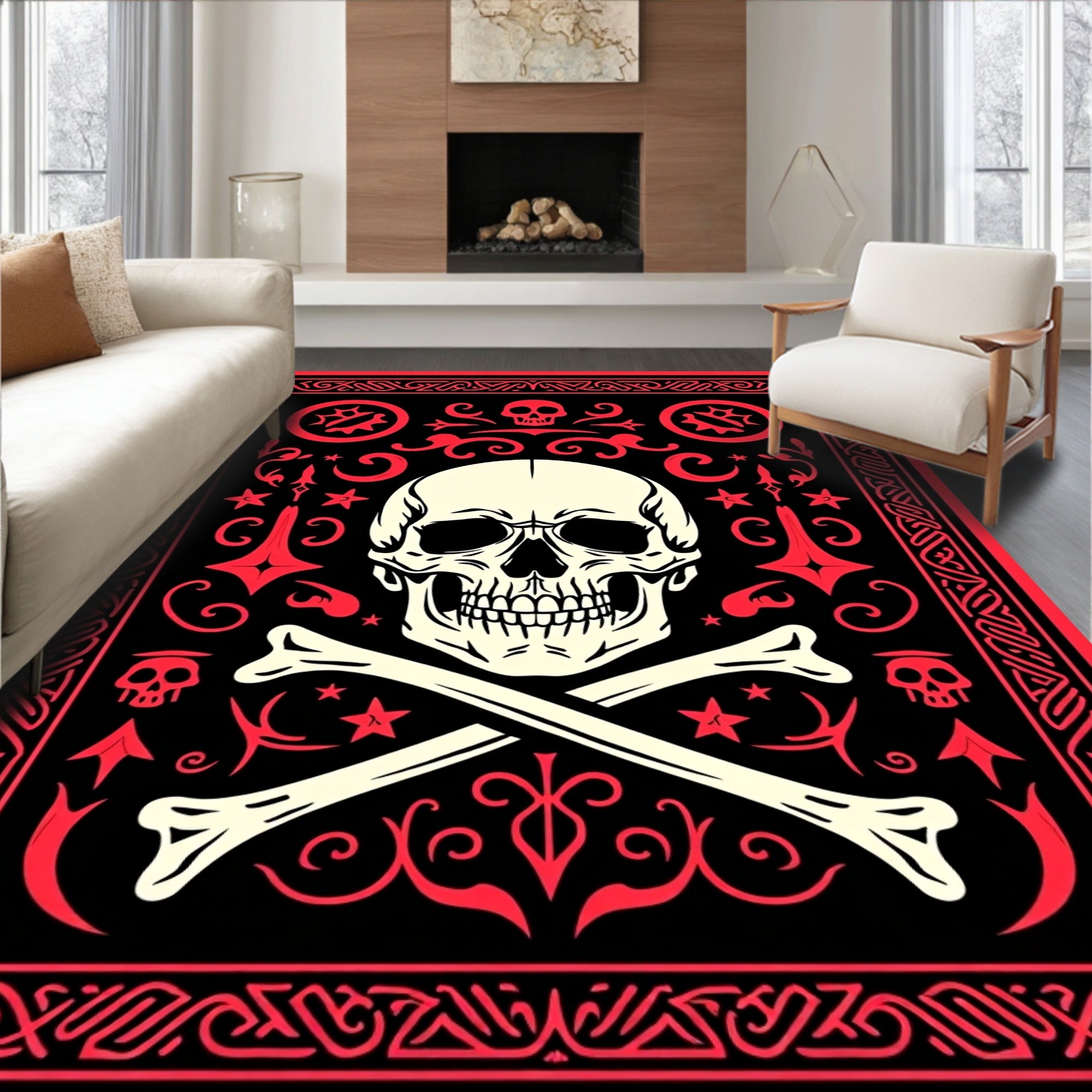 Edgy Skull Bones Pattern Rug