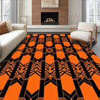 Geometric Black Orange Art Deco Pattern Rug