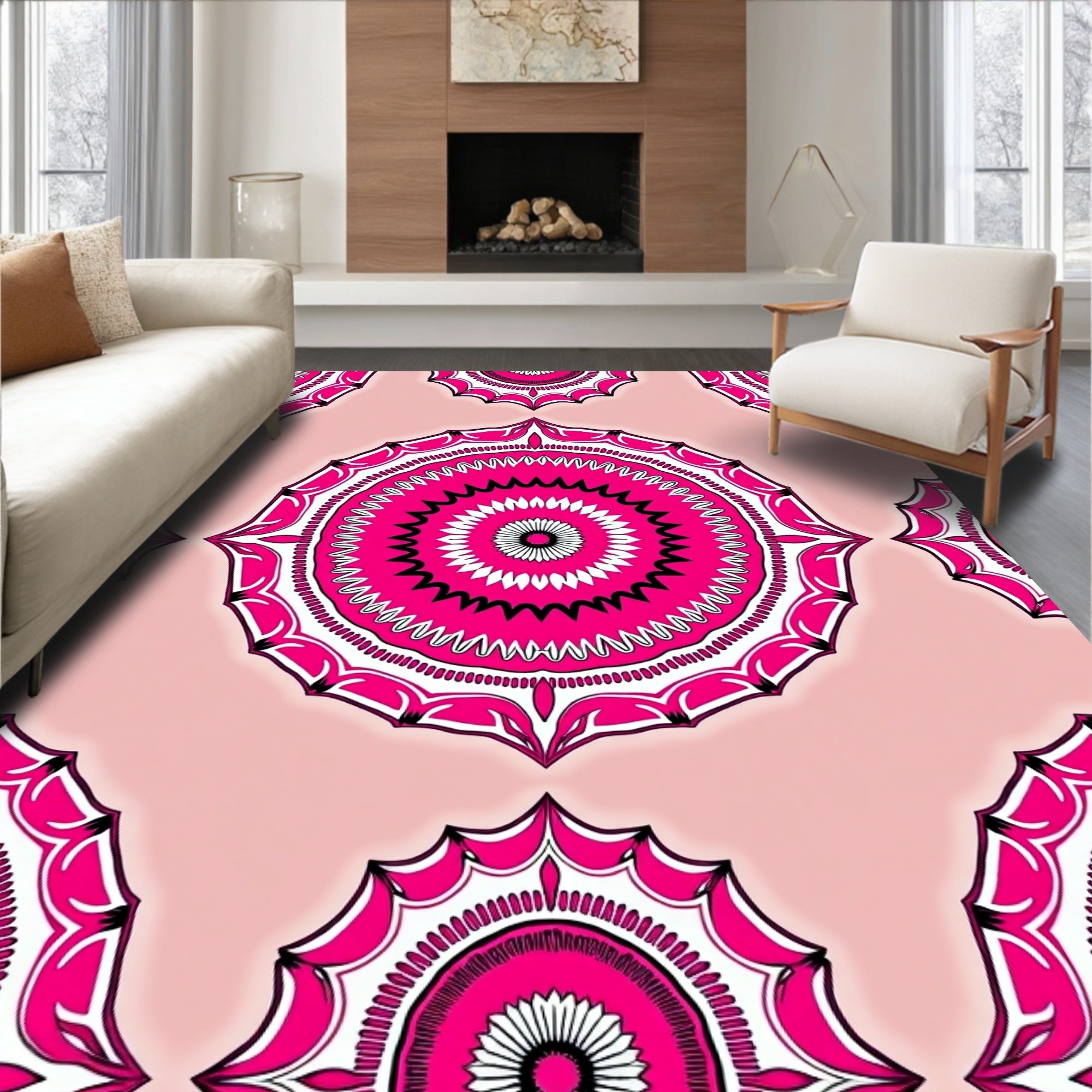 Vibrant Pink Mandala Pattern Design Rug