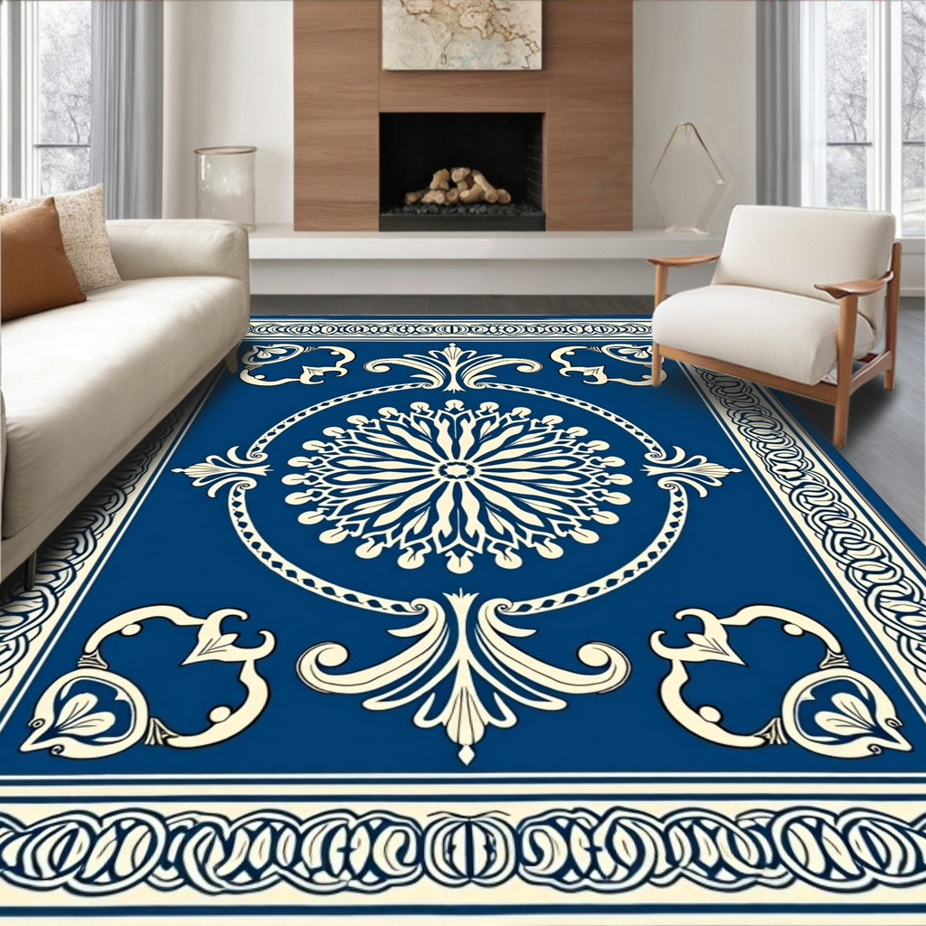 Imperial Blue Floral Medallion Pattern Rug
