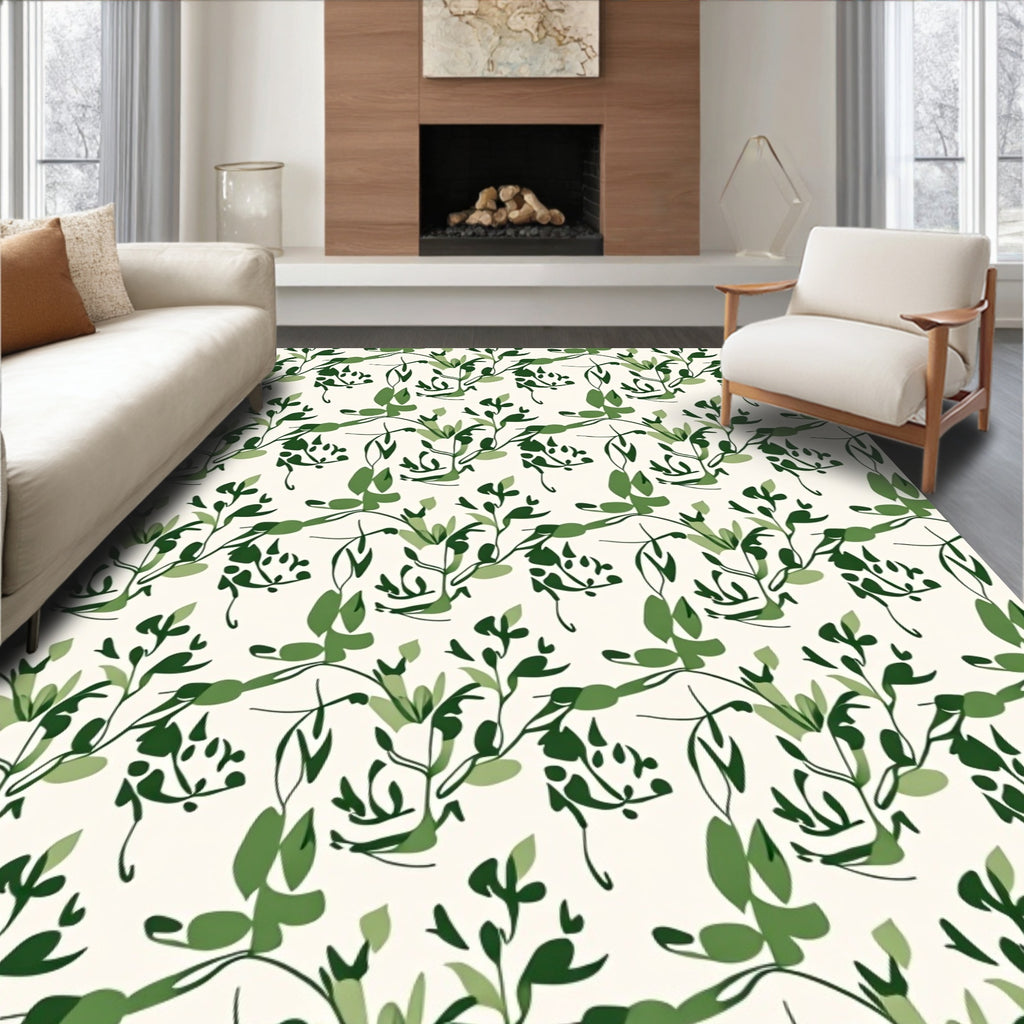 Green Botanical Leaf Pattern Rug