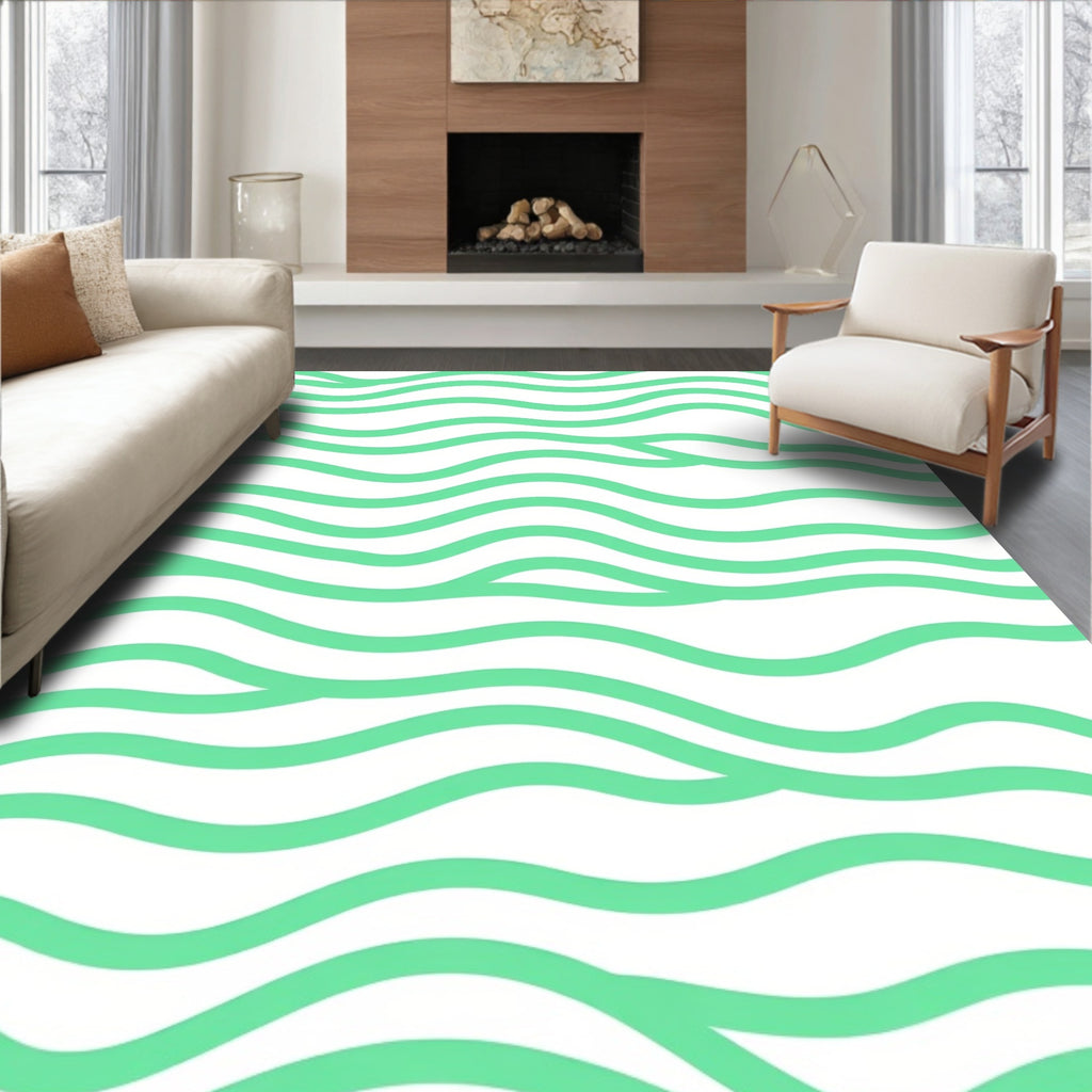 Cool Mint Wave Pattern Design Rug