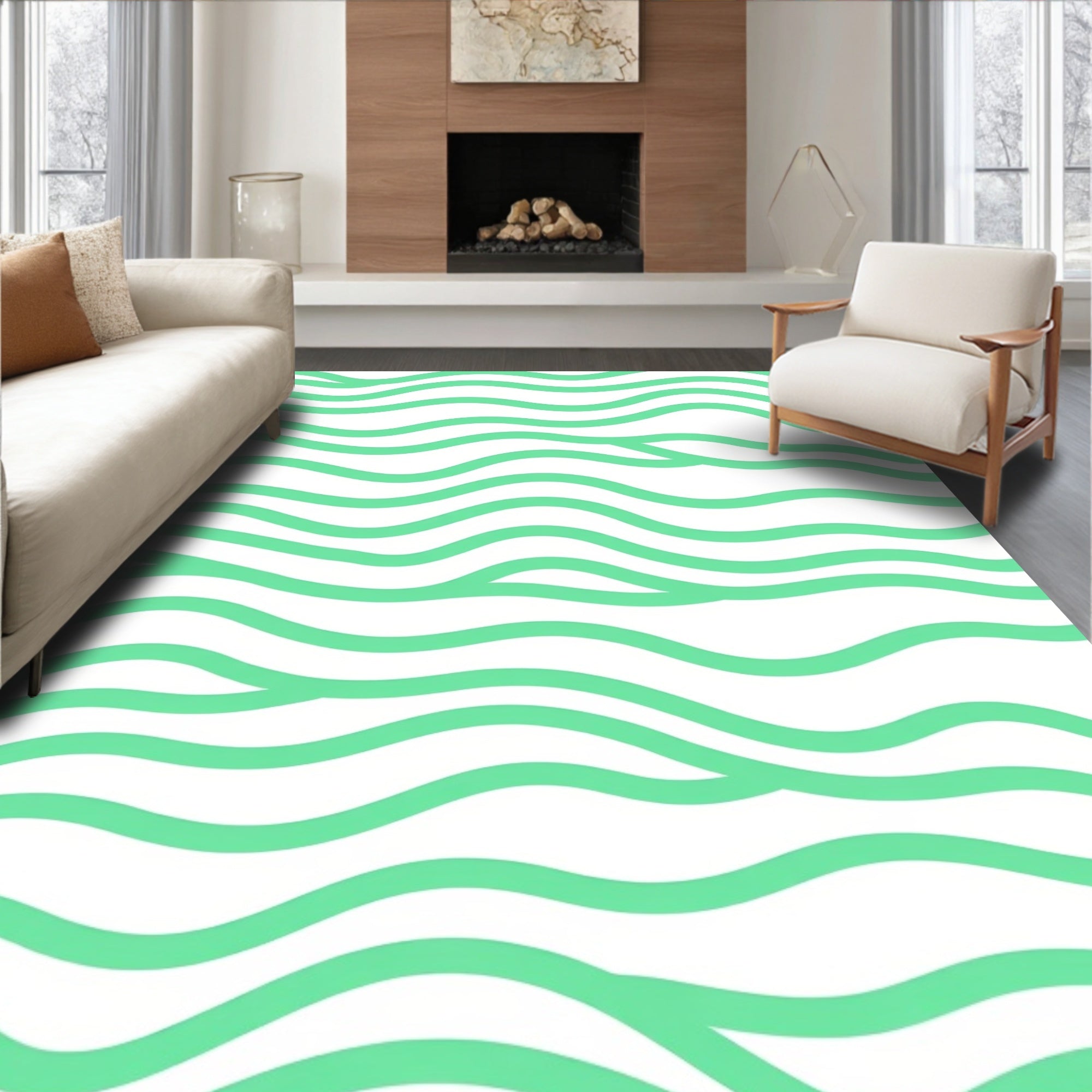 Cool Mint Wave Pattern Design Rug