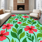 Coral Flower Foliage Garden Rug