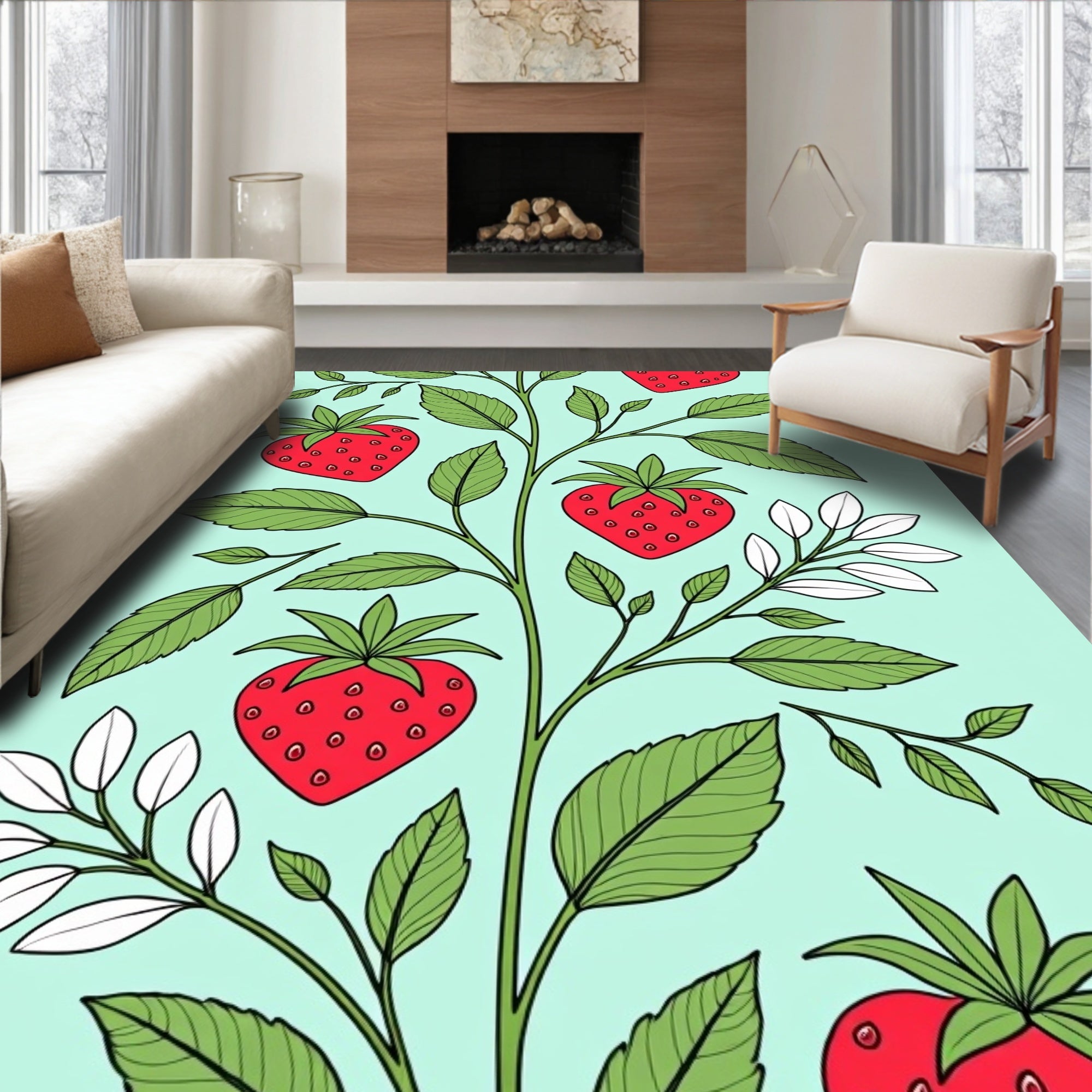Strawberry Vine Botanical Pattern Rug