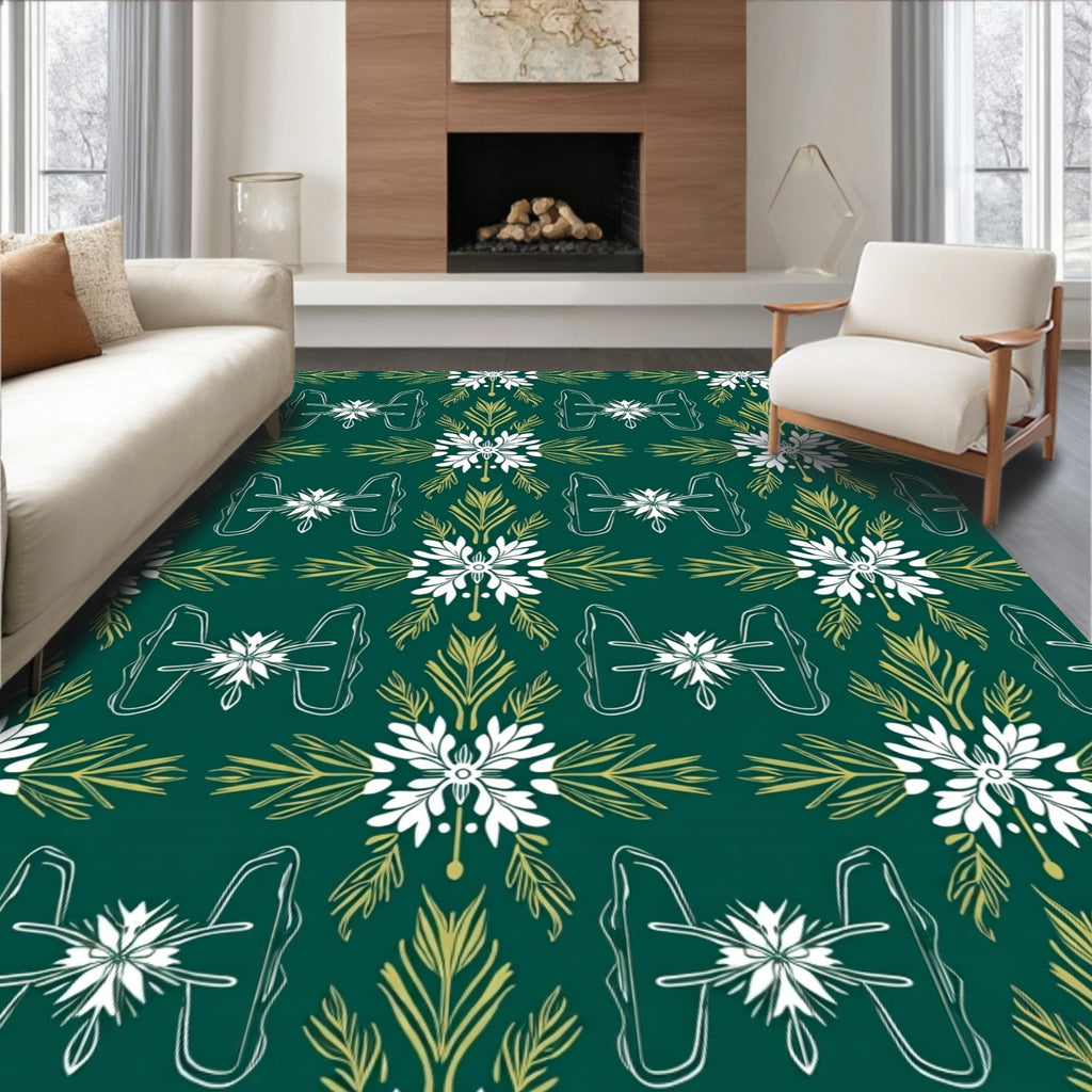 Forest Green White Floral Laurel Rug