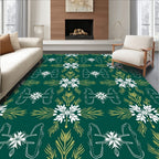 Forest Green White Floral Laurel Rug