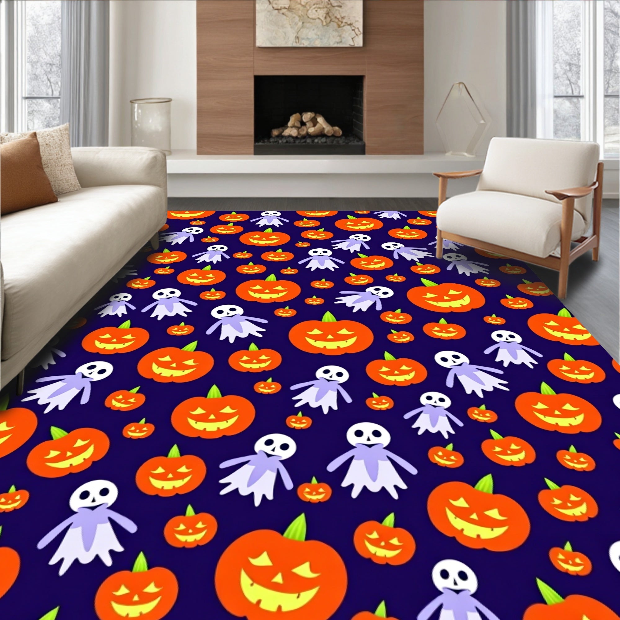 Jack-o'-lantern Ghost Happy Halloween Pattern Rug