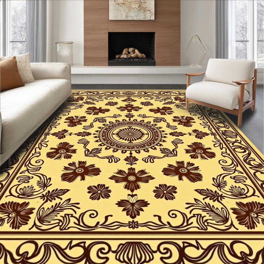 Ornate Floral Scrollwork Detailed Rug