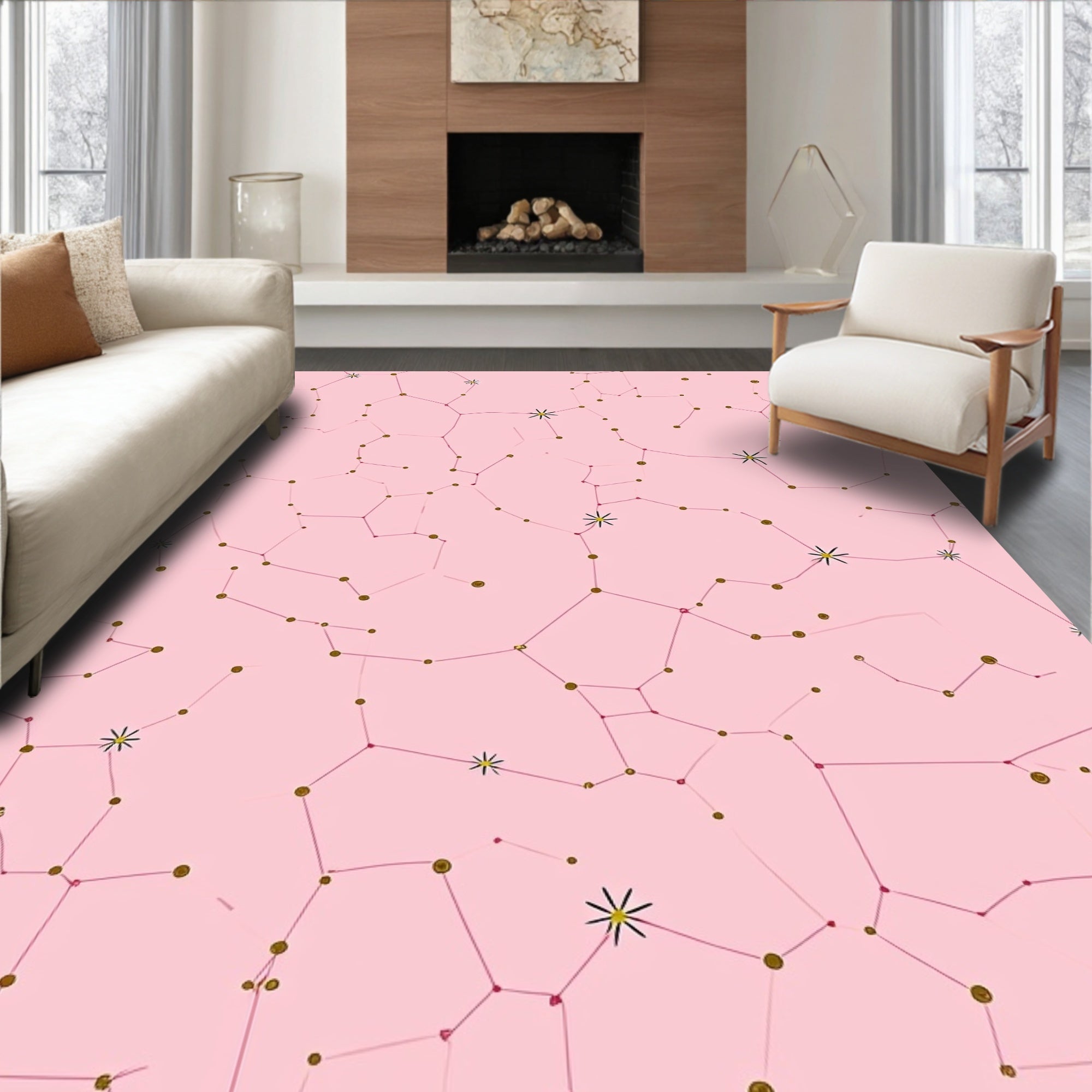 Pink Cosmic Constellation Pattern Rug
