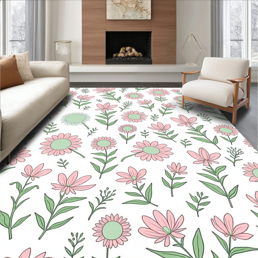 Pink Daisy Floral Pattern Rug