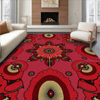 Red Floral Starburst Mandala Rug