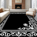 White Floral Scrollwork Patterned Rug