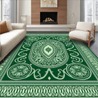 Emerald Green Ornate Floral Medallion Rug