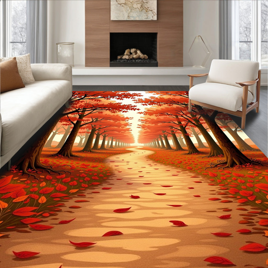 Autumn Path Tree Lined Scene Rug