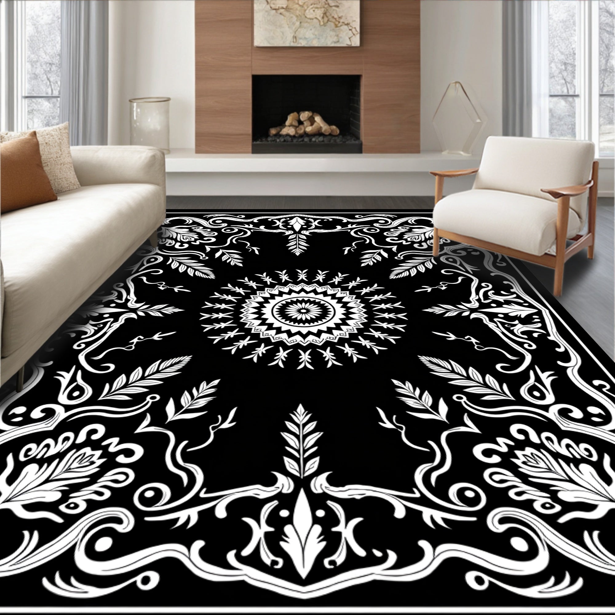 Intricate Floral Mandala Design Rug