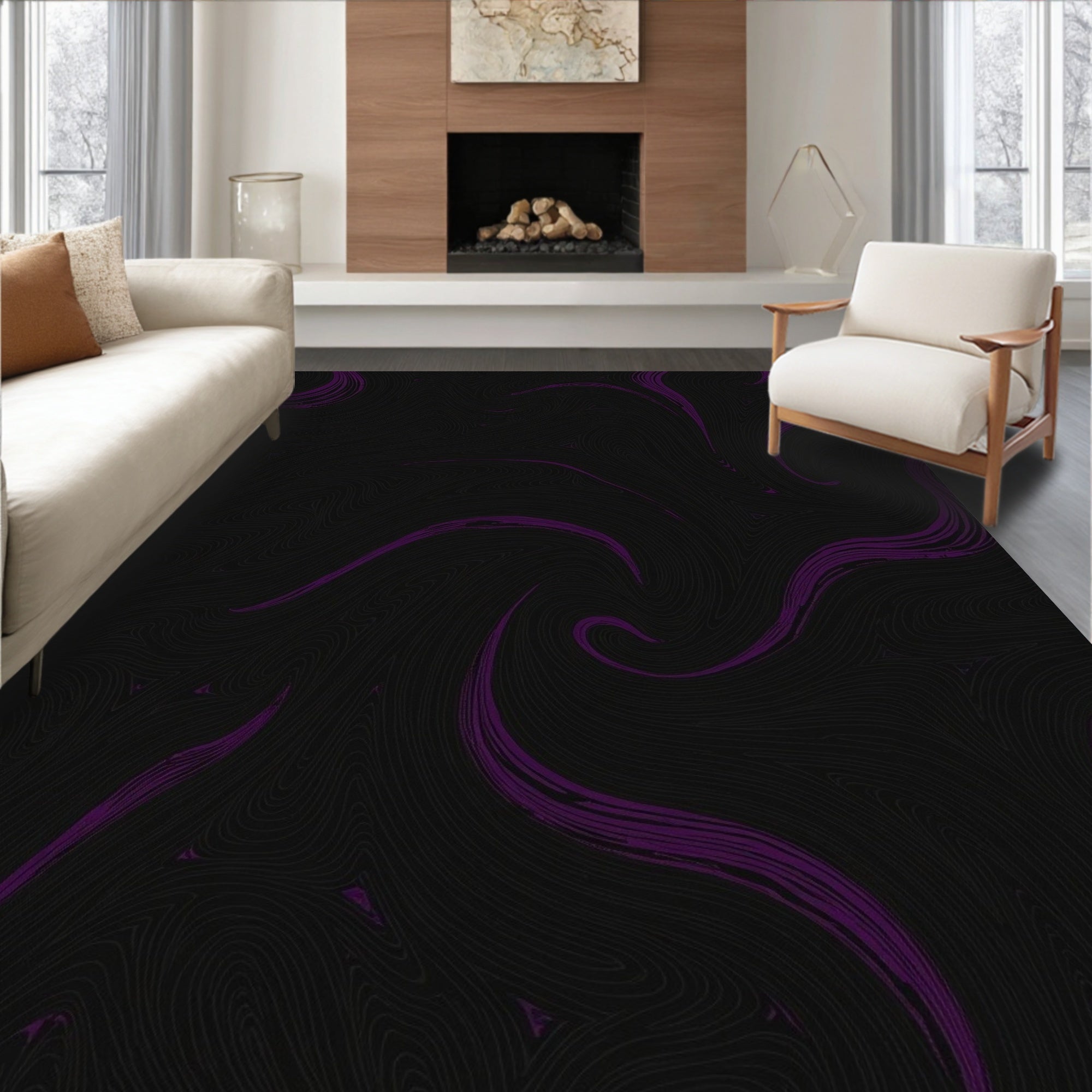 Dark Amethyst Swirl Pattern Rug