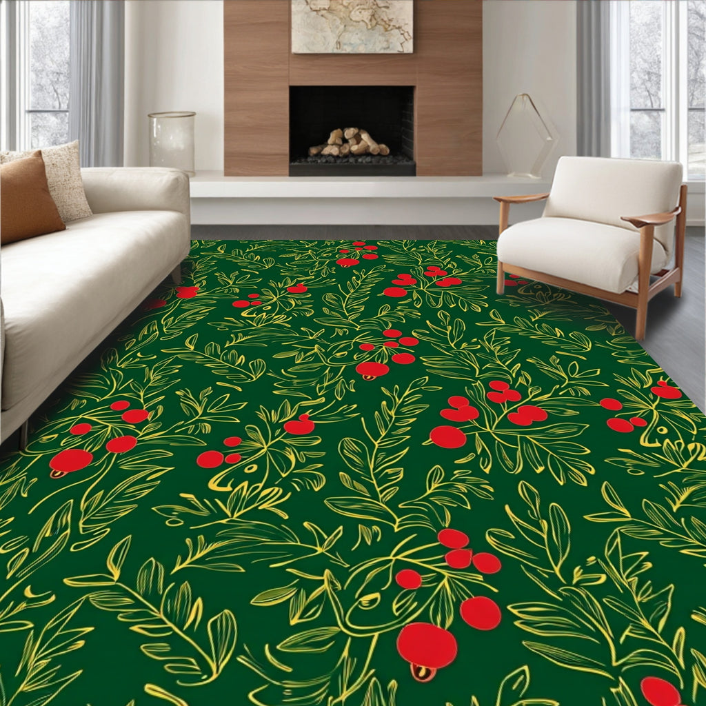 Emerald Green Berry Branch Whimsical Rug