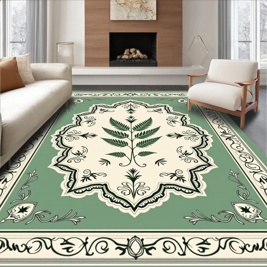 Classic Fern Botanical Medallion Design Rug