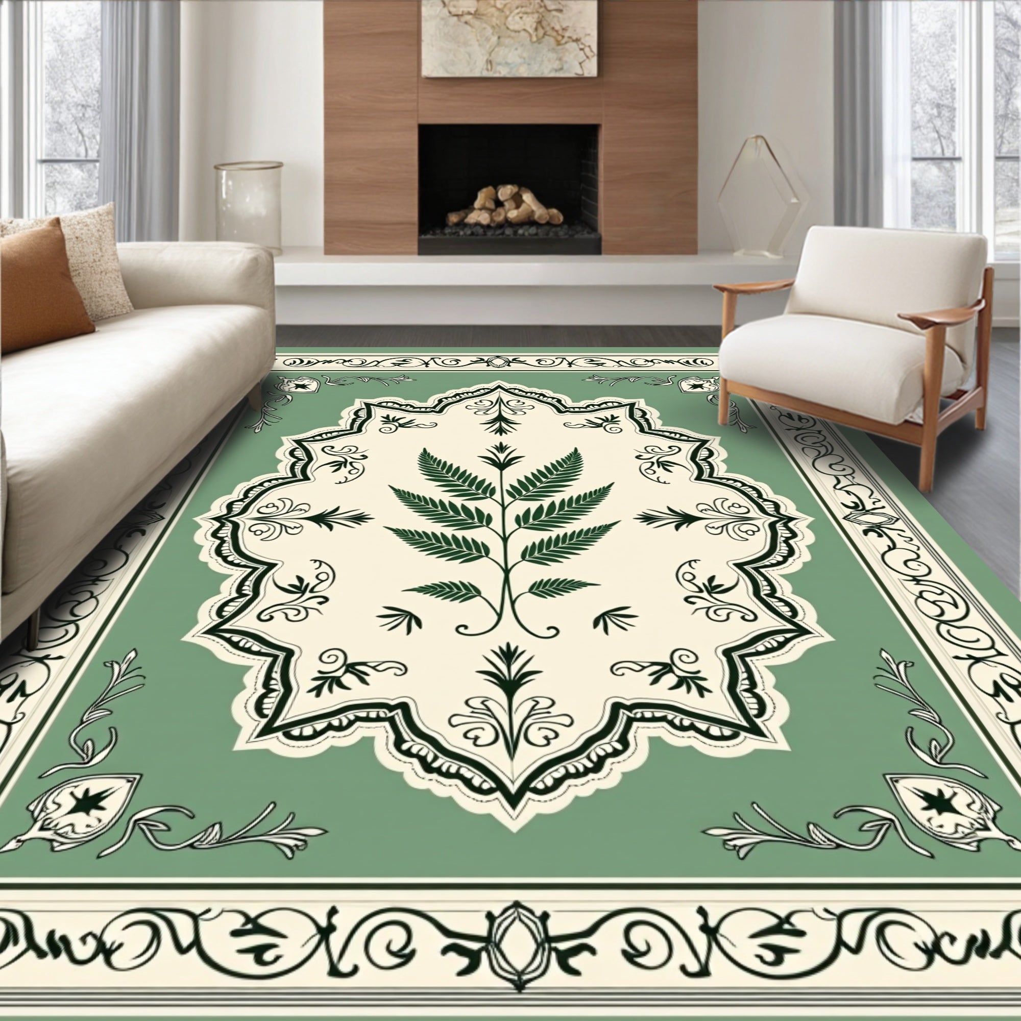 Classic Fern Botanical Medallion Design Rug