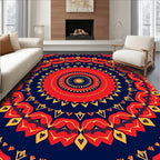 Vibrant Red Yellow Floral Mandala Design Rug