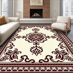 Classic Cream Burgundy Scrollwork Rug