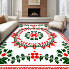 Red Green Floral Vine Pattern Rug