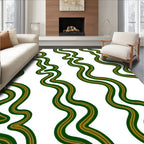 Curved Green Gold Waves Pattern Rug