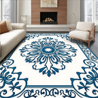 Antique Blue Floral Mandala Design Rug