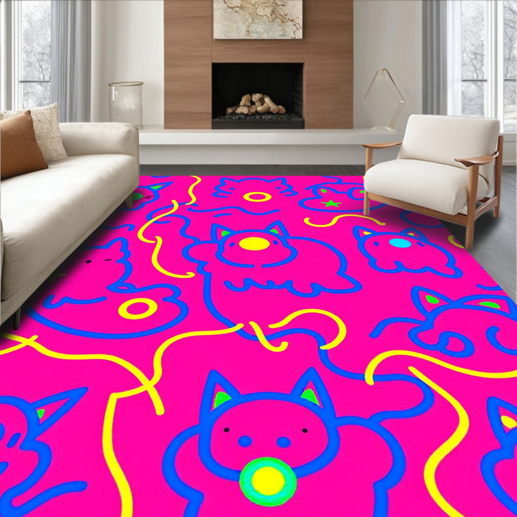 Whimsical Cat Doodle Pattern Rug