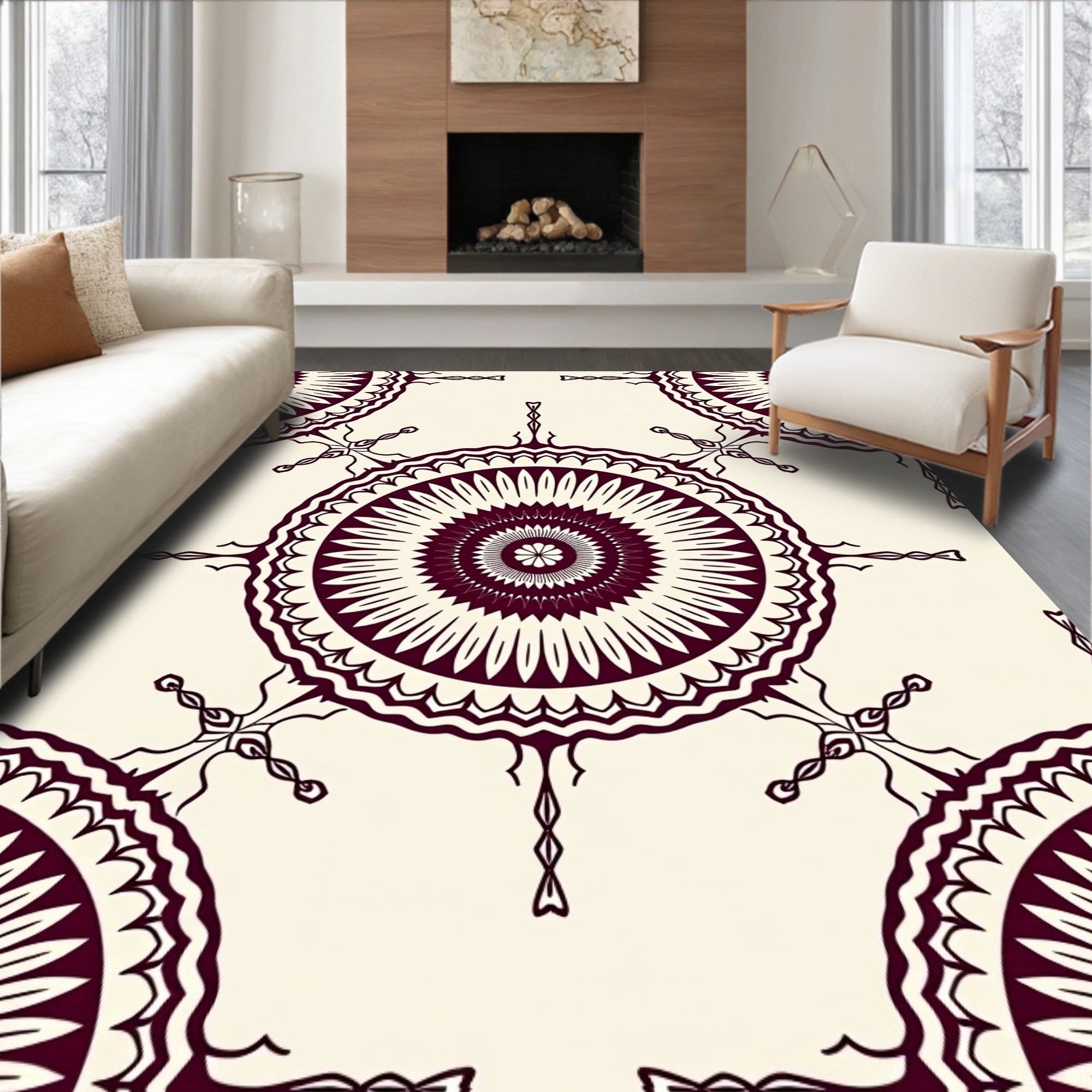 Vintage Floral Sunburst Mandala Rug