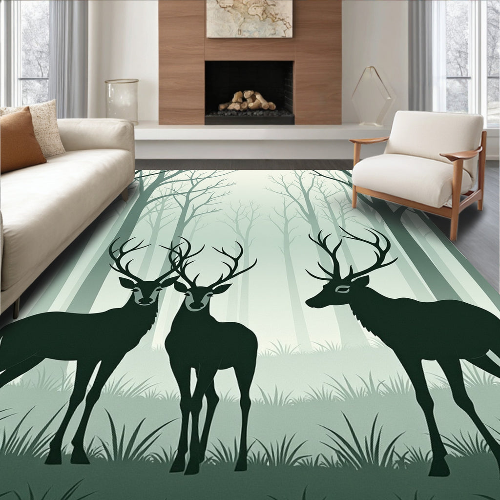Misty Forest Deer Silhouette Design Rug