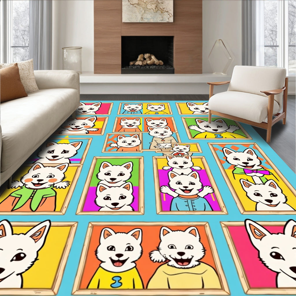 Playful Cartoon Dog Collage Design Rug