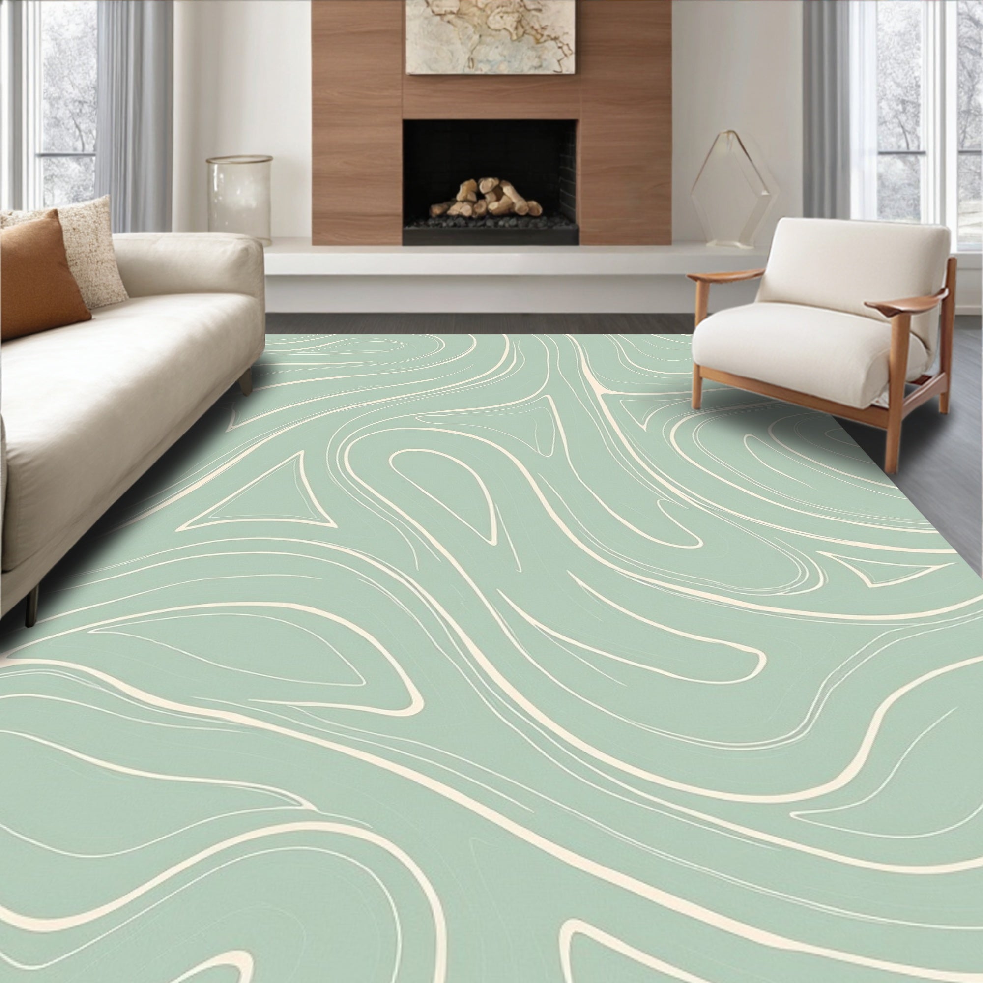 Abstract Swirl Light Green Pattern Rug