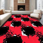 Bold Red Black Abstract Squares Rug