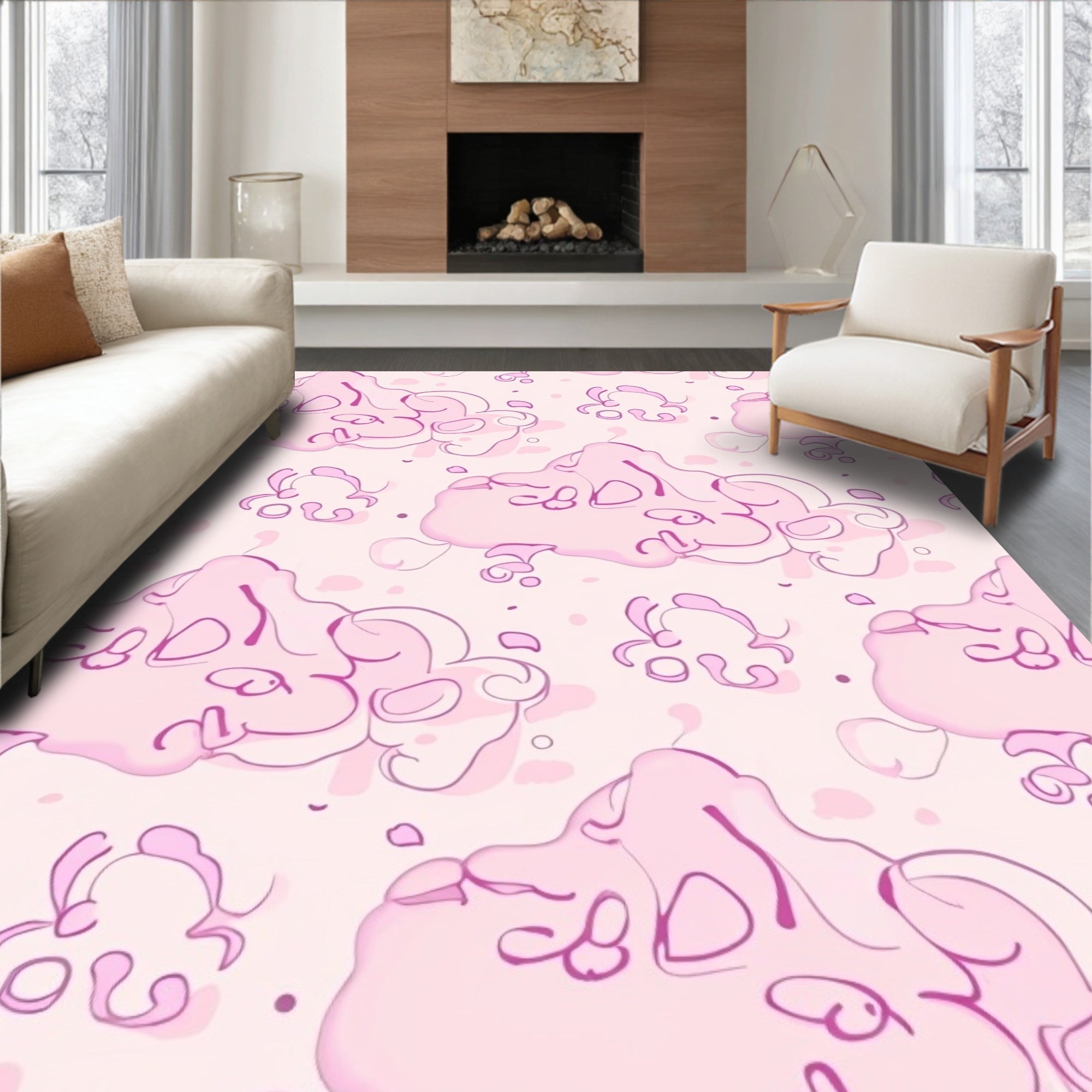 Whimsical Pink Cloud Pattern Design Rug