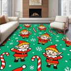 Cute Elves Candy Cane Holiday Pattern Rug