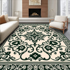 Ornate Dark Floral Scrollwork Pattern Rug