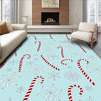 Red Stripe Candy Cane Snowflakes Rug
