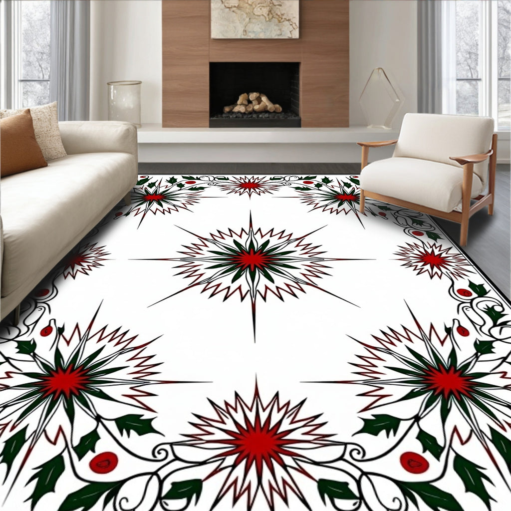 Crimson Emerald Starburst Floral Arrangement Rug